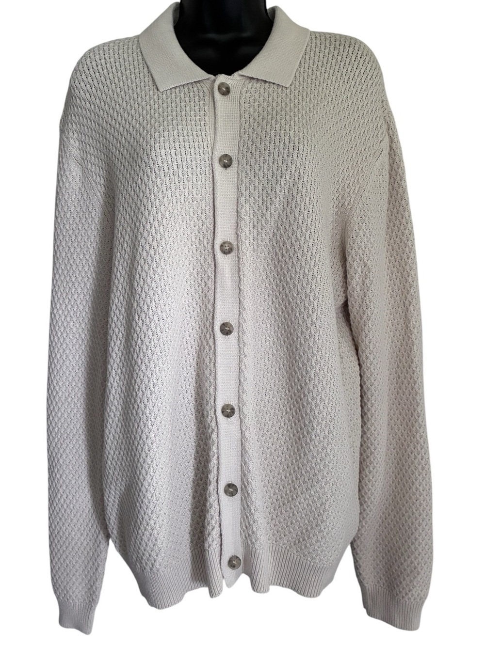 Coastal Grandpa Cottagecore Preppy Prairie Light Cream Knit Cardigan Unisex Sz L